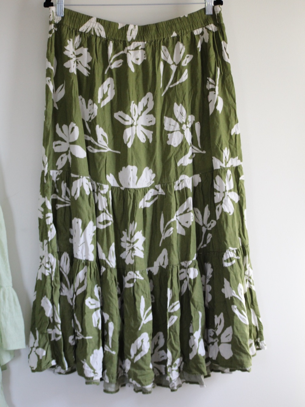 Olive Green Floral Tiered Maxi Skirt - Unbranded